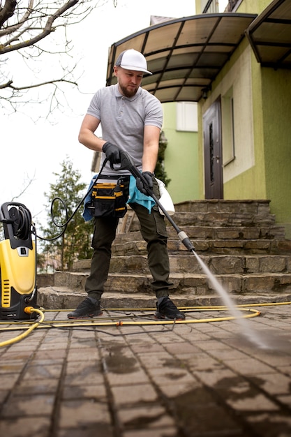 Man doing professional home cleaning service