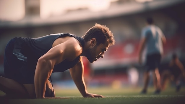 A man doing push ups on a field