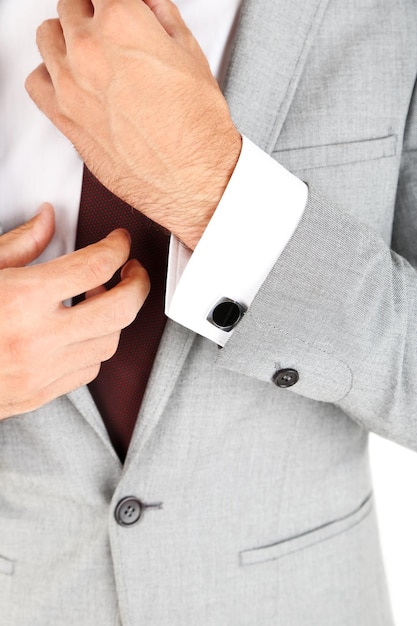 Man doing tie up isolated on white