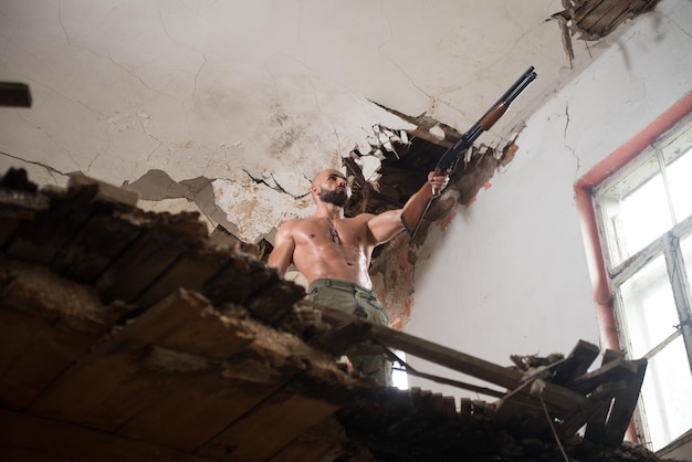 Man Drawing Machine Gun In Self Defense