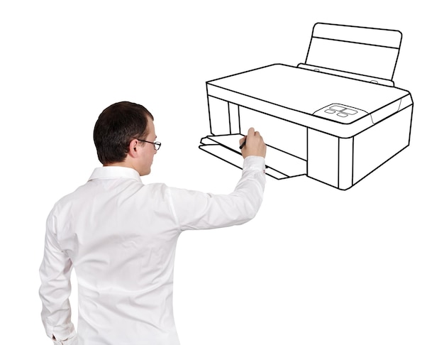 Man drawing printer