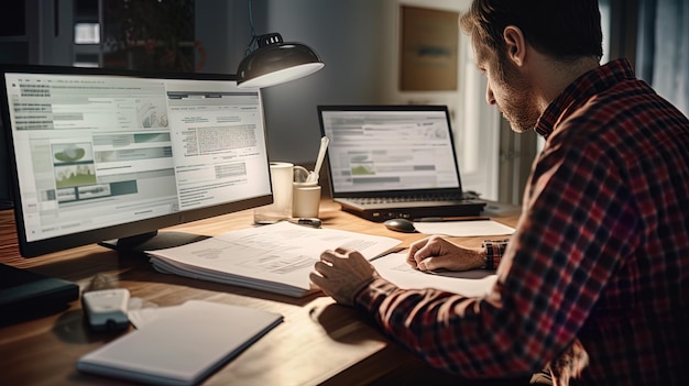 A man drawing up a tax return online