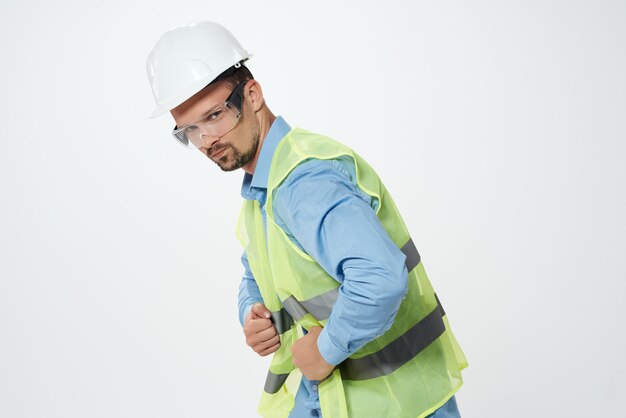 Man drawings in hand construction industry light\
background