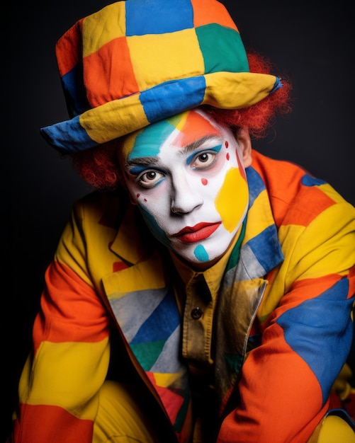 a man dressed as a clown with colorful makeup