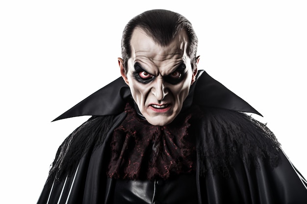 Foto un uomo vestito con un costume da dracula con un coltello