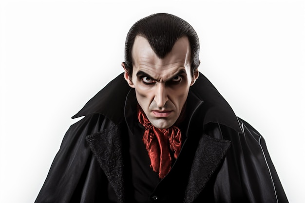 Foto un uomo vestito con un costume da dracula con una cravatta rossa