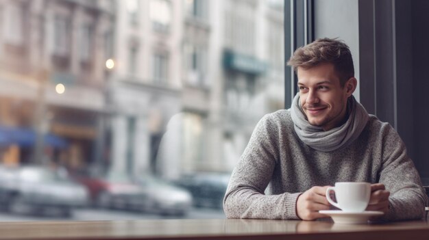 man drink a cup of coffee