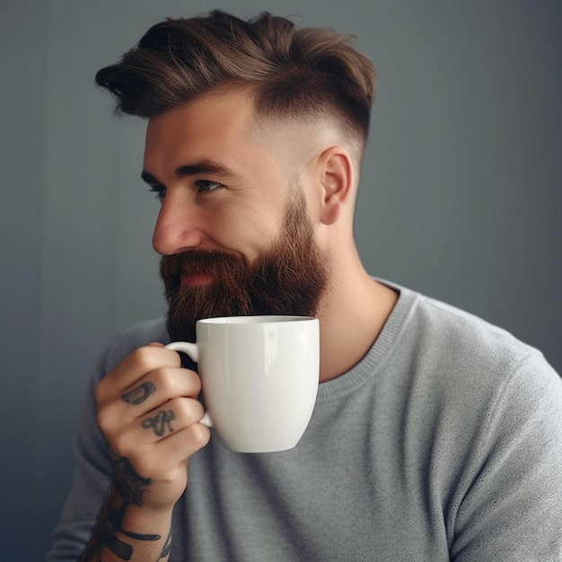 man drink a cup of coffee