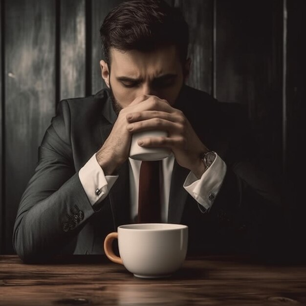 Foto uomo bevi una tazza di caffè