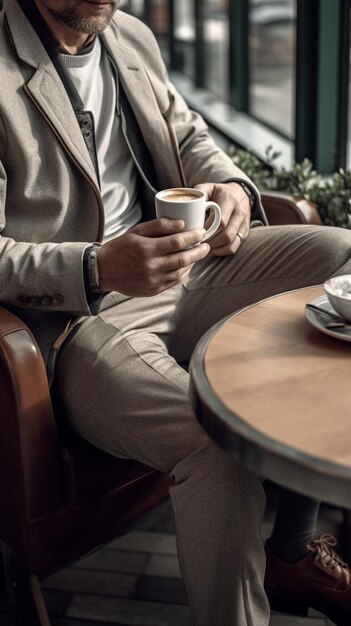 Foto man drink een kop koffie