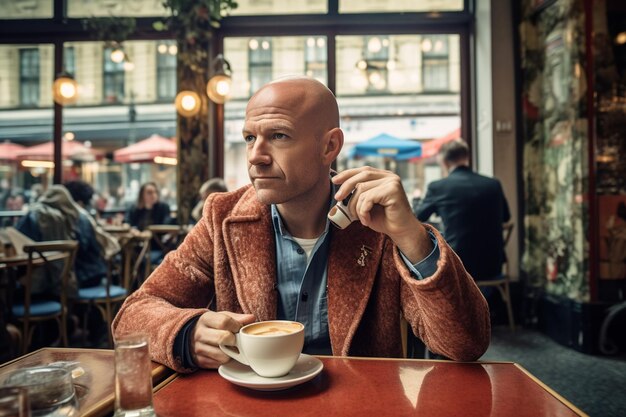 Foto man drink een kop koffie