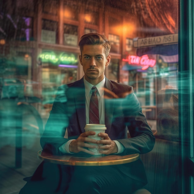 Man drinkt koffie in een restaurant Generatieve AI
