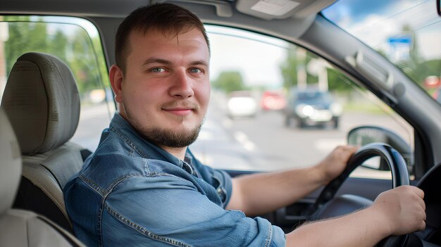 Photo man on drivers seat of car