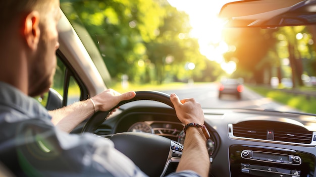 Man on drivers seat of car