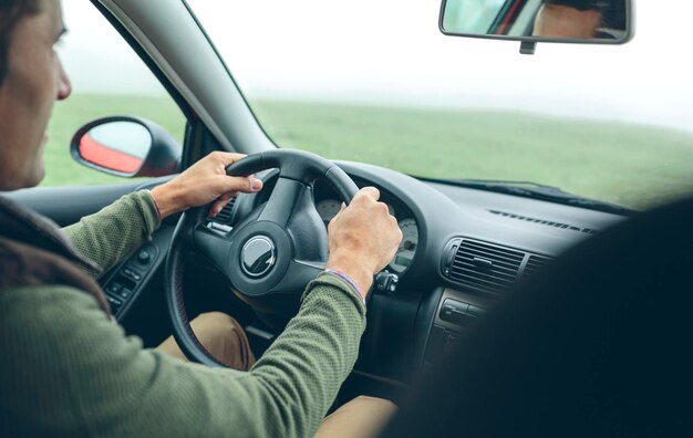 Man driving car