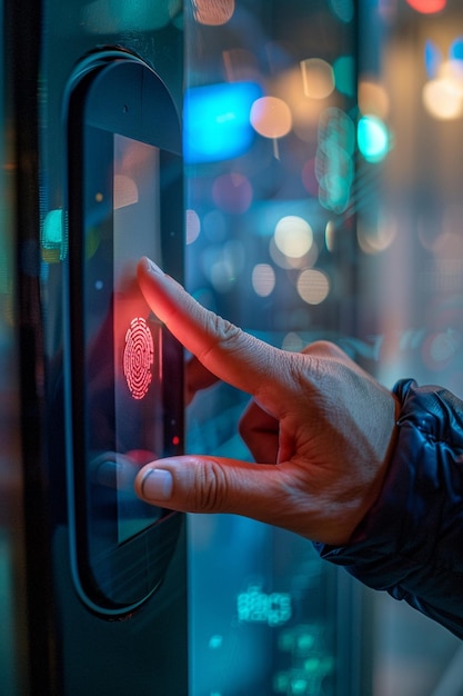Man drukt op een knop op een touchscreen-interface in een serverruimte Internet- en technologieconcept