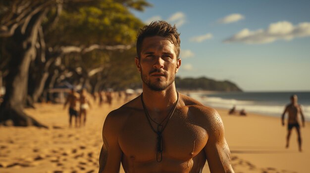 Foto uomo durante l'allenamento sulla spiaggia