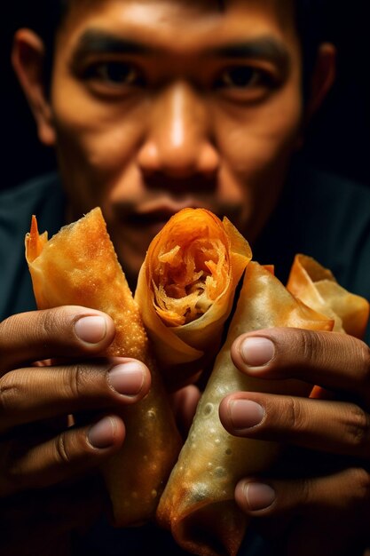 Foto uomo che mangia cibo delizioso