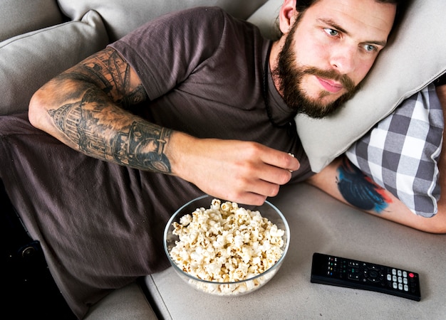 Man eating popcorn