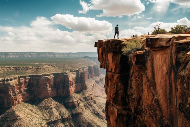 Photo a man on the edge of a cliff in arizona