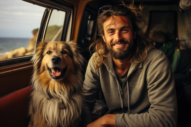 Man en hond samen rijden