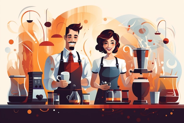 Man en vrouw barista-vector