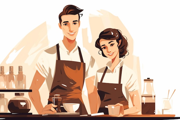 Man en vrouw barista vector