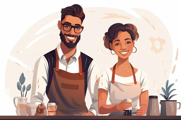 Man en vrouw barista vector