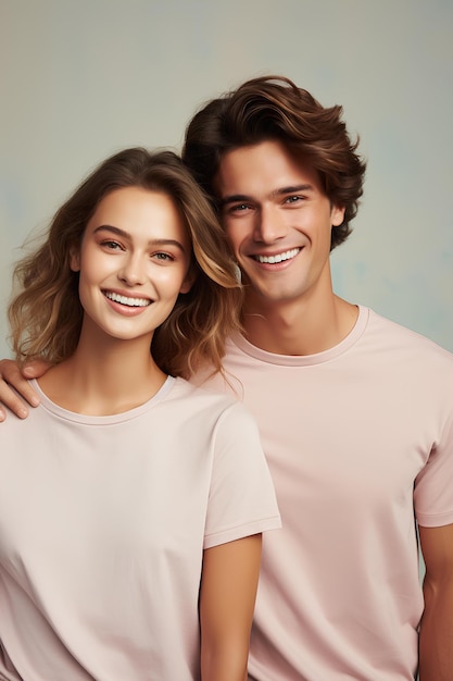 Man en vrouw in roze T-shirts.