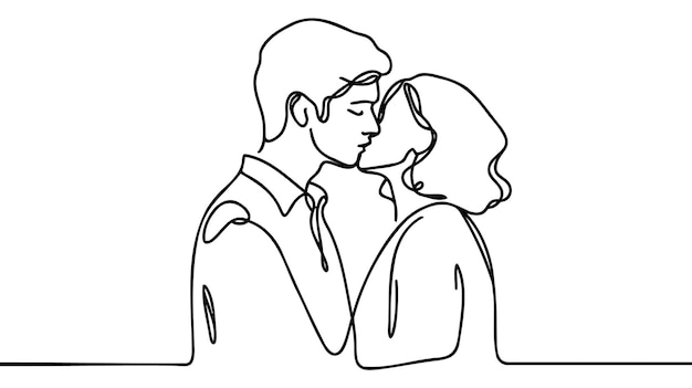Man en vrouw Lijnkunst Sexy koppel lijnkus Valentijnsdag