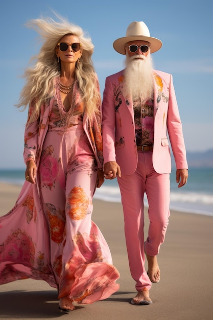 Man en vrouw lopen op het strand