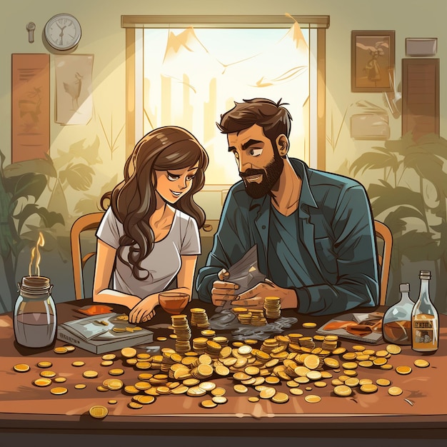 Man en vrouw tellen munten.