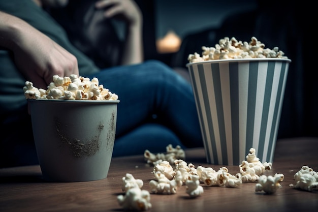 Man en vrouw tv kijken met de popcorn in de emmer met Generative AI