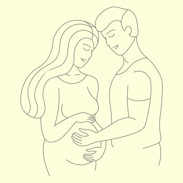 man en zwangere vrouw die een kind verwachten familie lineaire illustratie vector