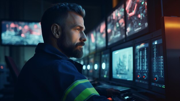 Foto un uomo assorto nel suo lavoro sullo schermo di un computer