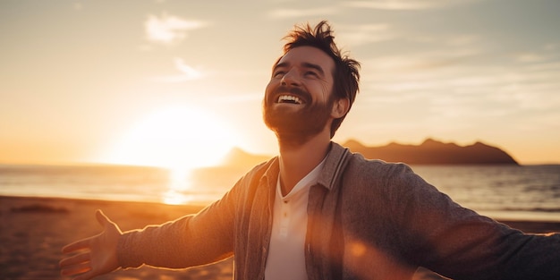 Photo man enjoy on beach summer vacation