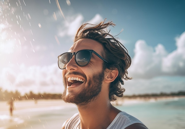 Photo man enjoy on beach summer vacation