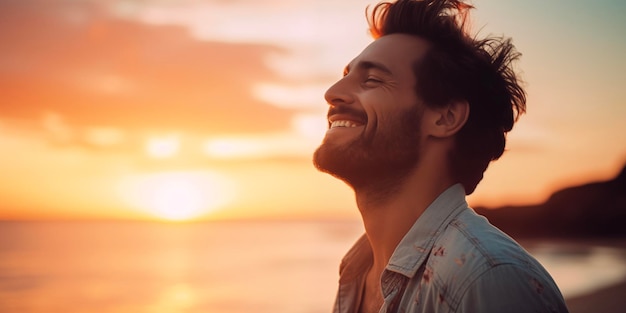 Photo man enjoy on beach summer vacation