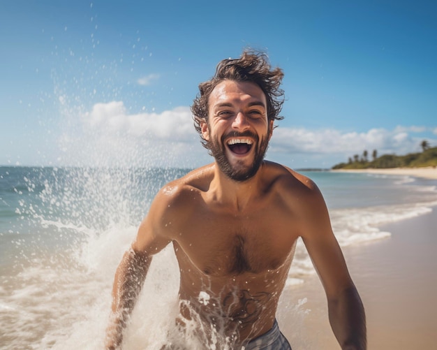 Photo man enjoy on beach summer vacation