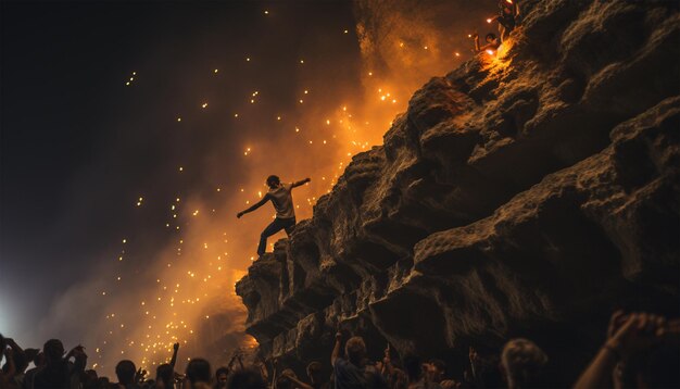 Foto uomo che si gode la bellissima notte