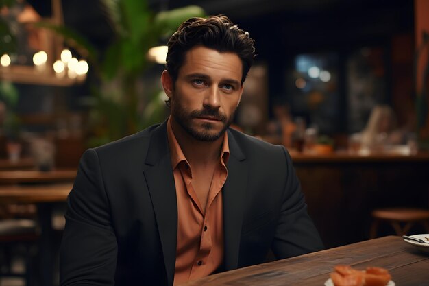 A man enjoying a meal at a cozy restaurant