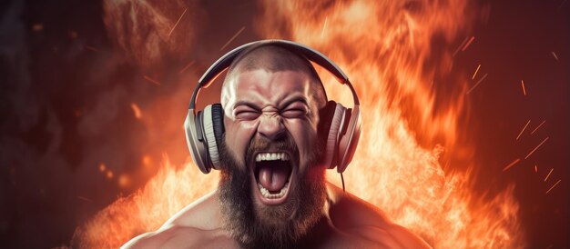 Man Enjoying Music with Fiery Passion and Excitement