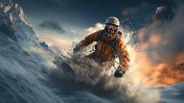 A man enjoying snowboarding in the ice sport