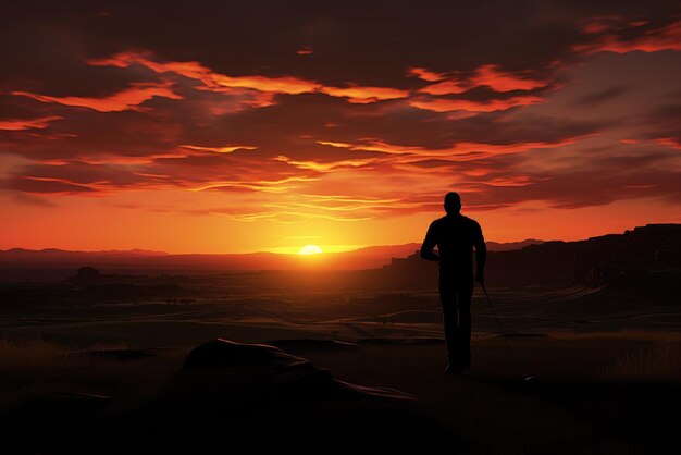 A man enjoying the sunset from the top of a hill