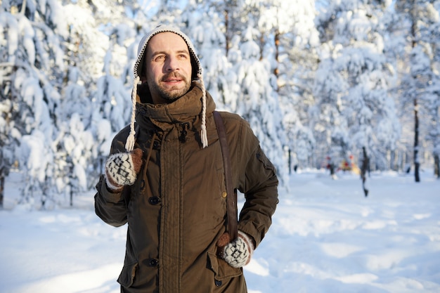 Man Enjoying Winter Hike