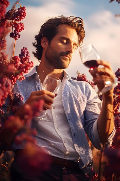 A man enjoys the autumn cityscape surrounded by vibrant nature