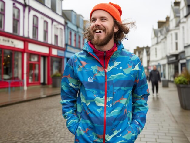 Man enjoys a leisurely stroll through the vibrant city streets