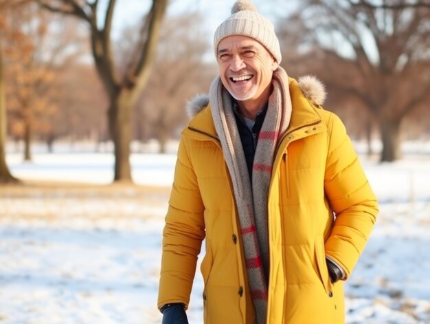 man enjoys a leisurely walk on a winter day