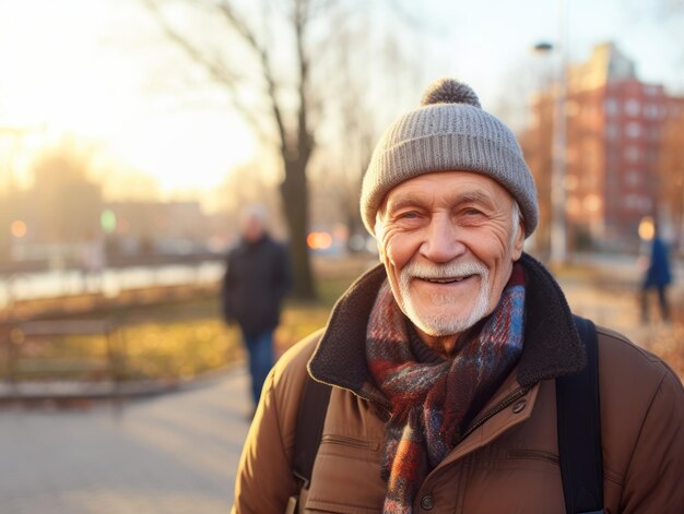 man enjoys a leisurely walk on a winter day