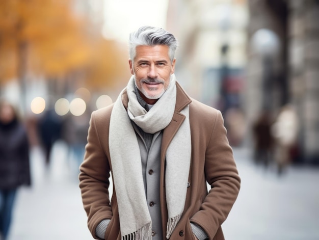 man enjoys a leisurely walk on a winter day